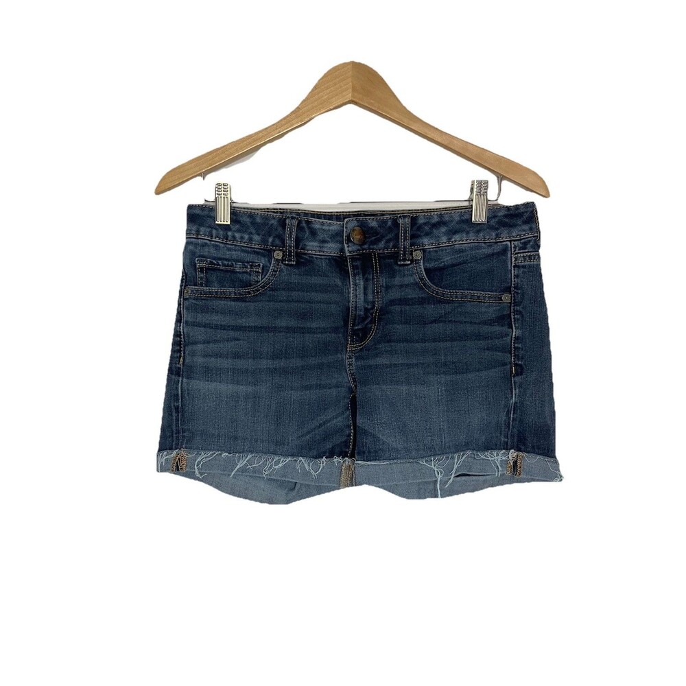 American Eagle Women's 8 Midi Denim Shorts Cuffed Dark Wash